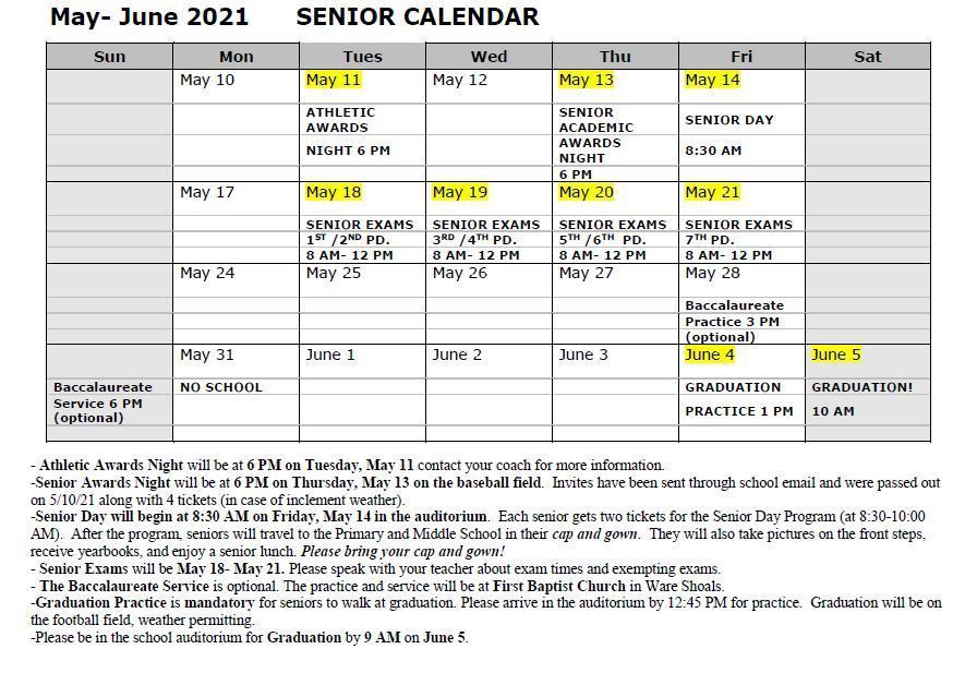 Senior Calendar