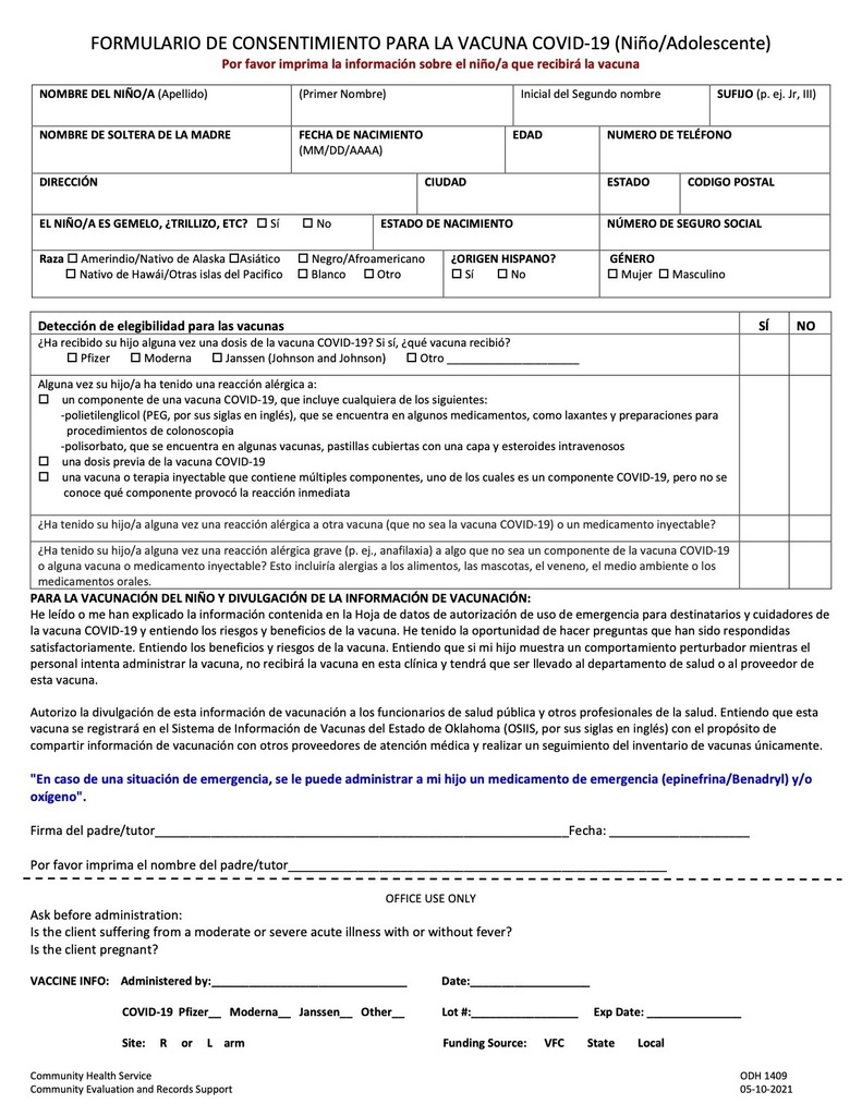 Vaccine form Spanish