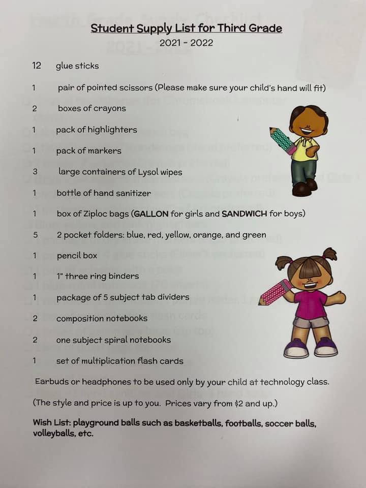 3rd Grade Supply List