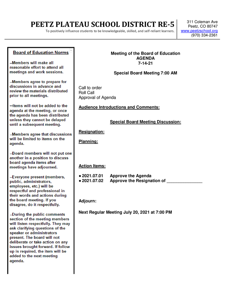 Special Meeting 7 am