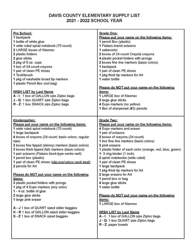 21-22 Elementary Supply List