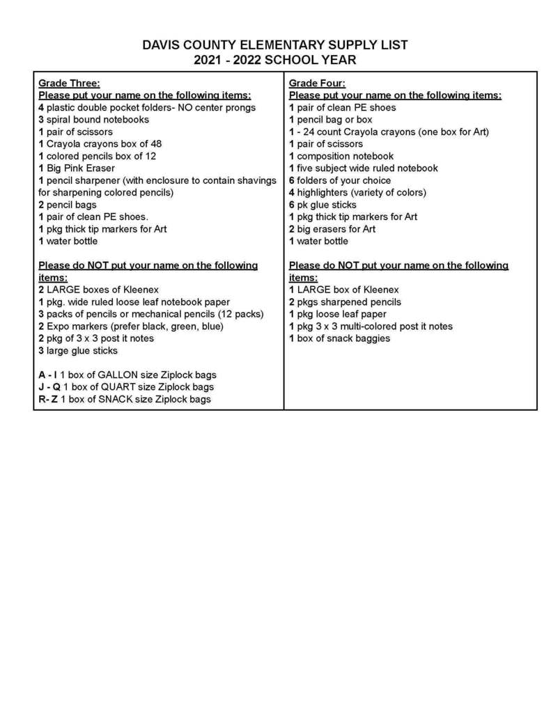 21-22 Elementary Supply List