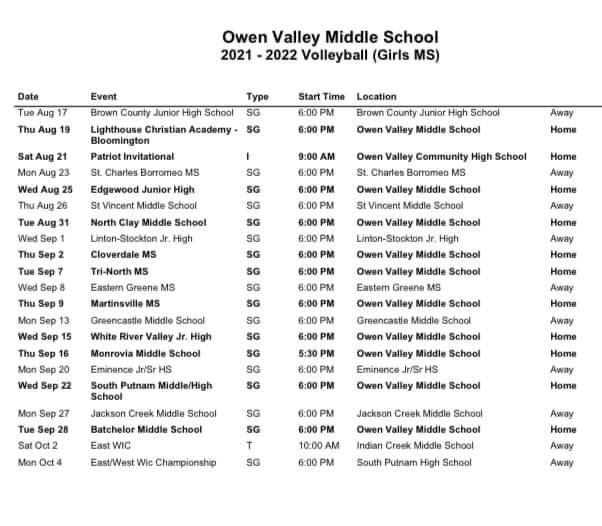 volleyball schedule 