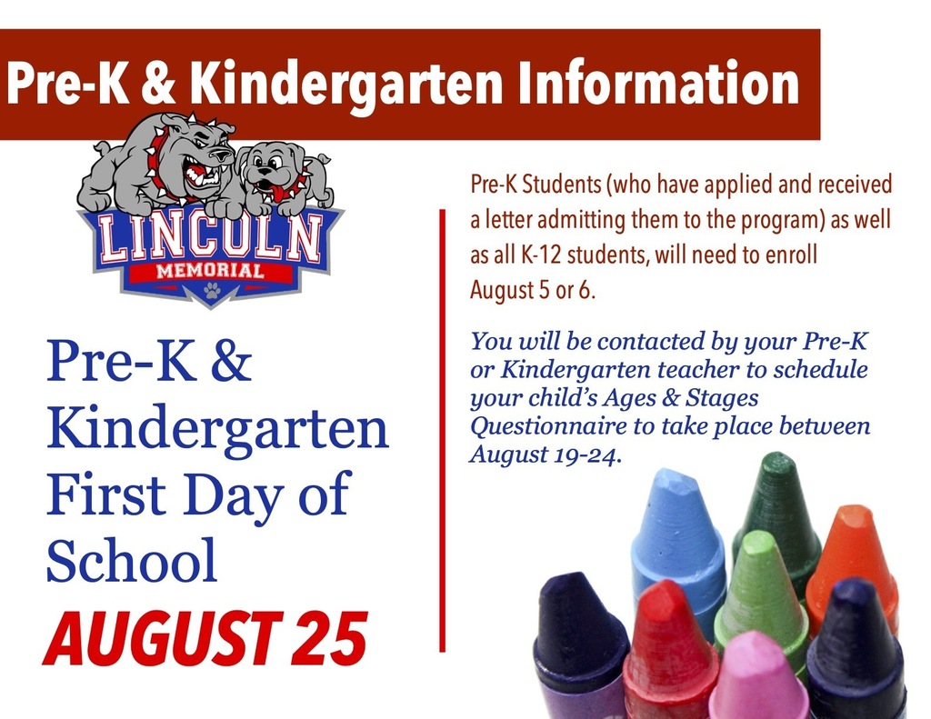 Pre-K & Kindergarten First Day of School August 25