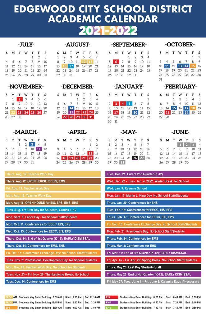 2021-22 Updated ECSD Academic Calendar