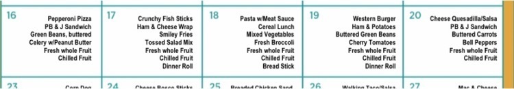 menu for the week