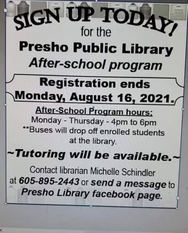 Sign up for the Presho library after school program!