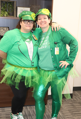 Staff members gear up for twin day in green!
