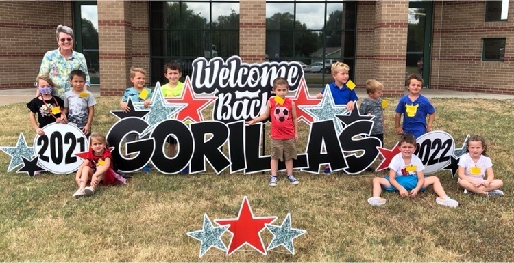 Ms. Romeiser’s class with the Welcome back Gorillas sign