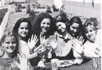 Students waving