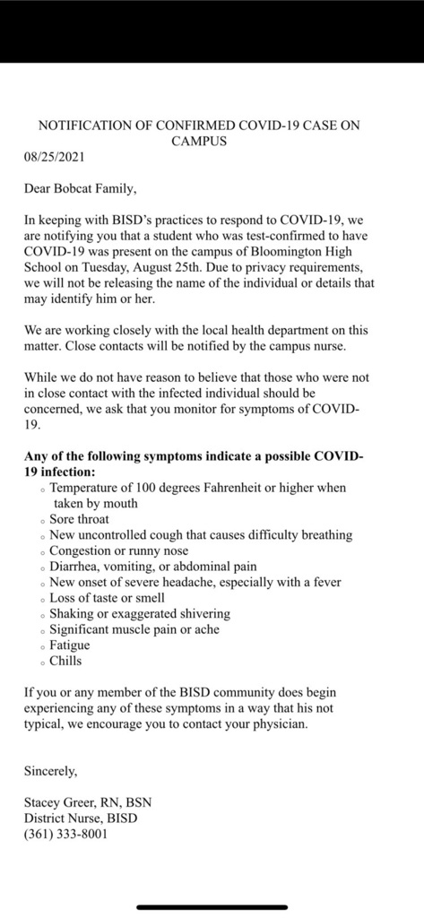 08/25/2021 BHS COVID Notice 