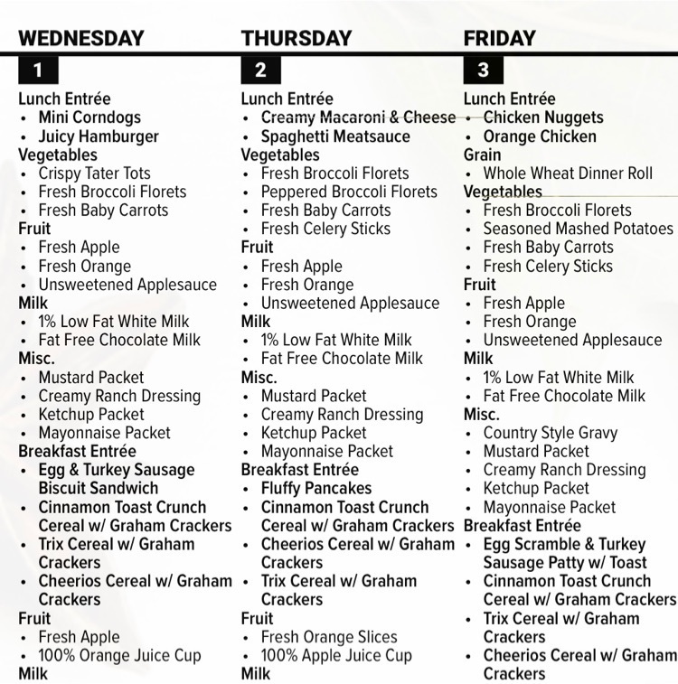 SES Sept Menu- Week 1
