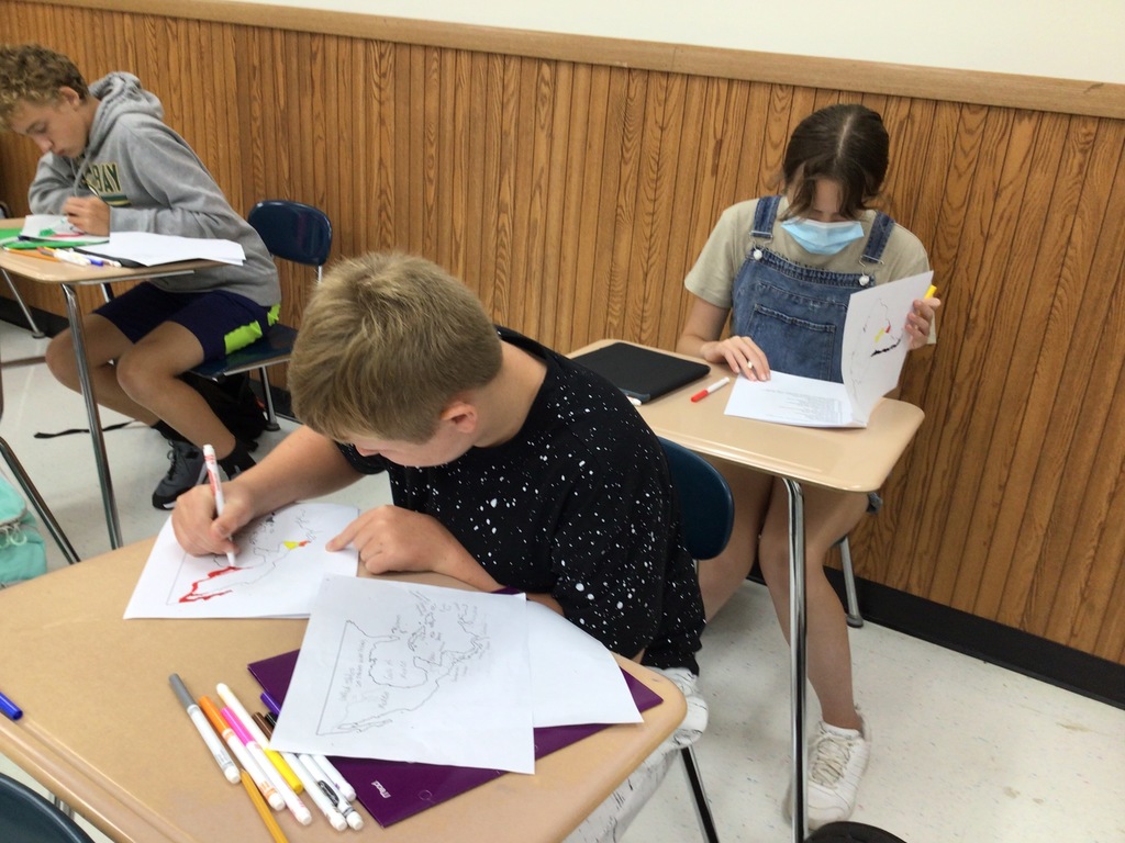 students coloring maps
