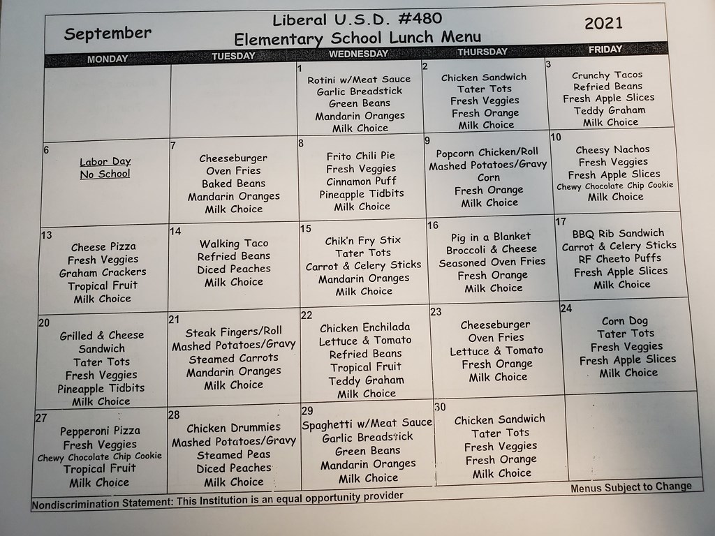 September Lunch Menu