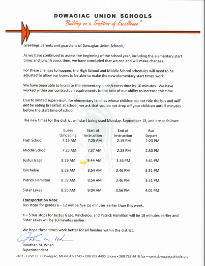 Start Times Updated