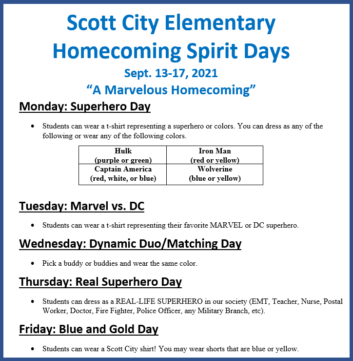 SCE Homecoming Spirit days