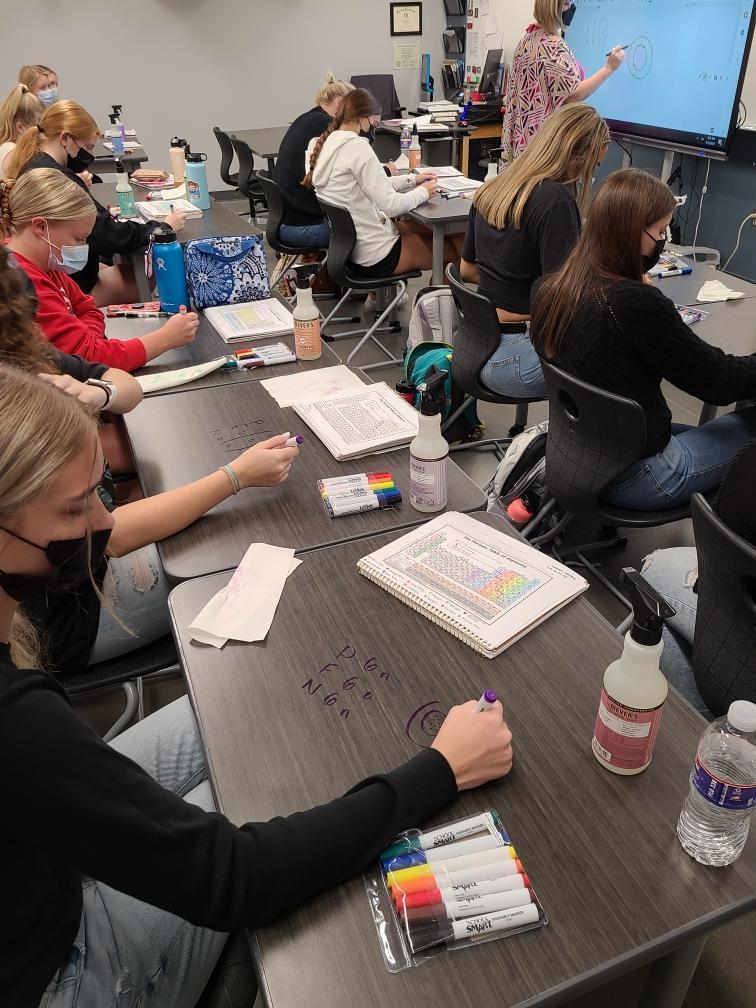 Student's working while teacher presents