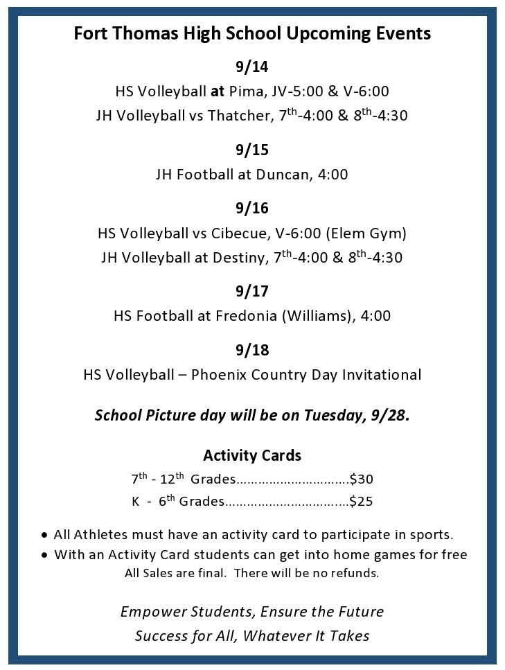 FTHS Events for 9/14-18/2021