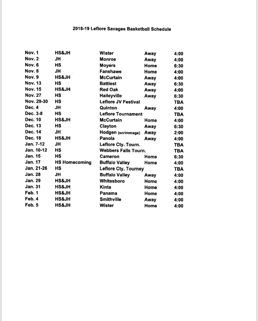 JH/HS Basketball Schedule 