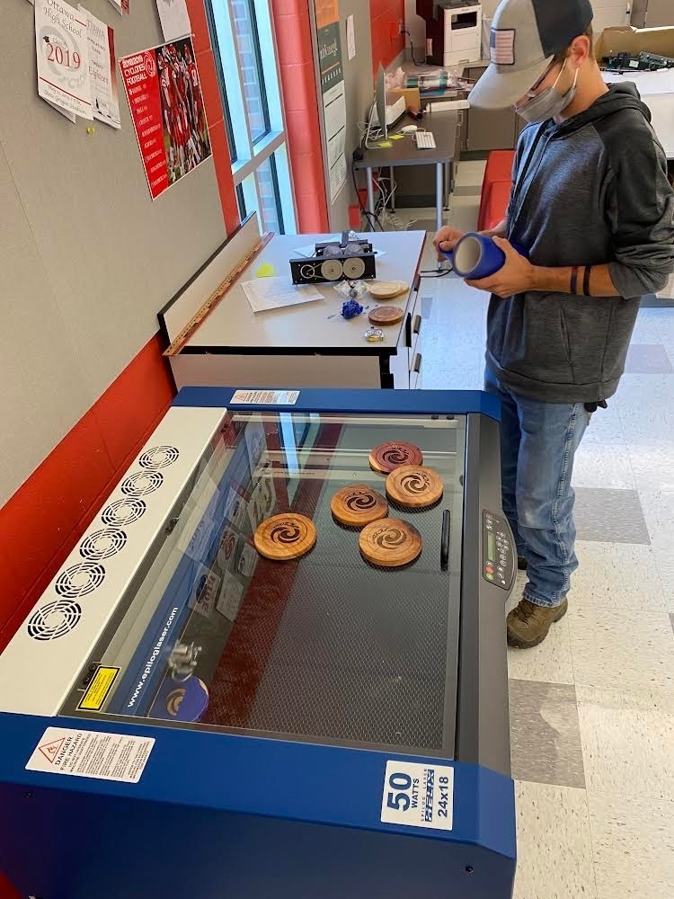 student using a laser printer 