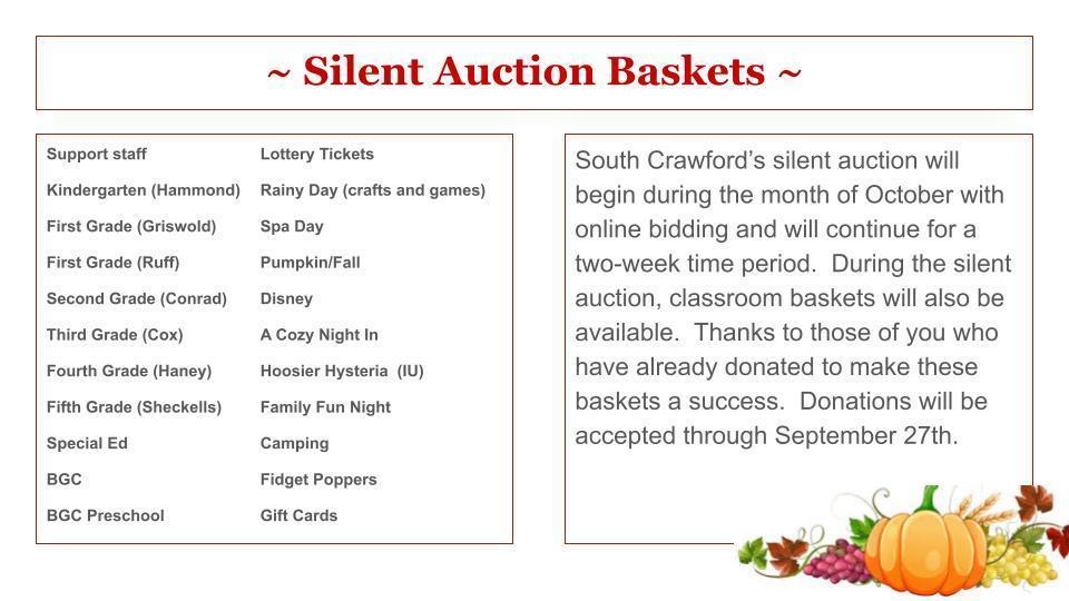 SCE baskets for online silent auction