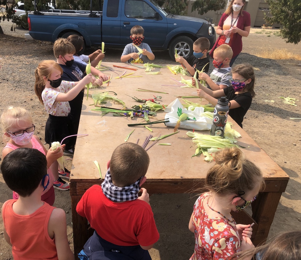 Making corn husk dolls.