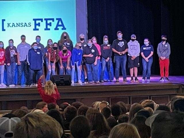 students on a stage 