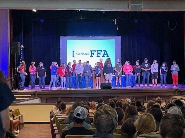 students on a stage 