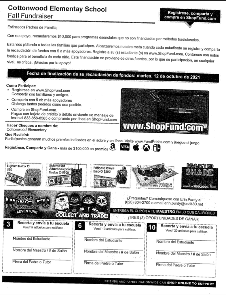 Fall Fundraiser Spanish