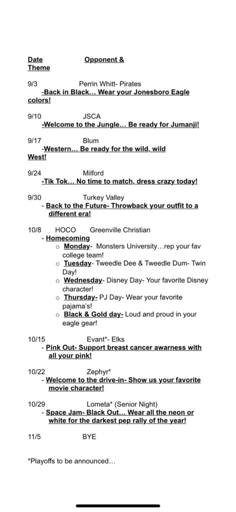 Weekly Pep-rally Themes