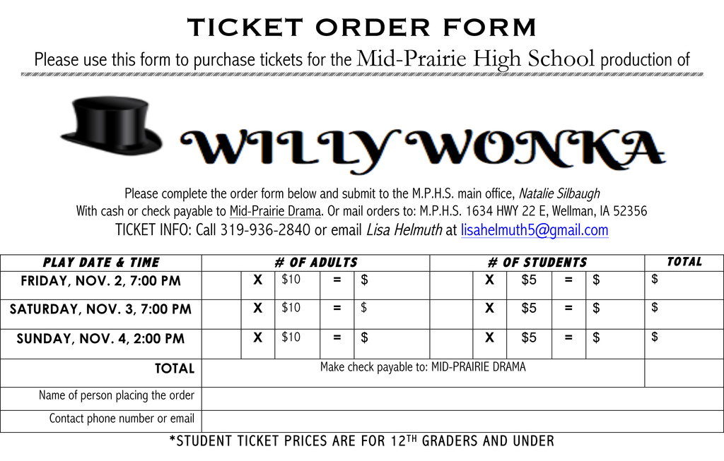 Willy Wonka ticket order form