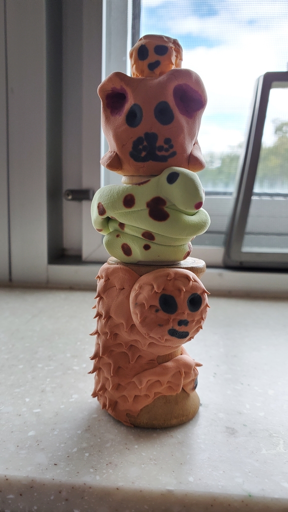 This student's animals were: a sloth, a snake, a bear and a fish. 