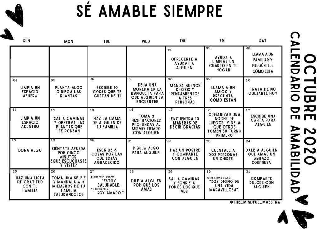 Spanish Kindness Calendar