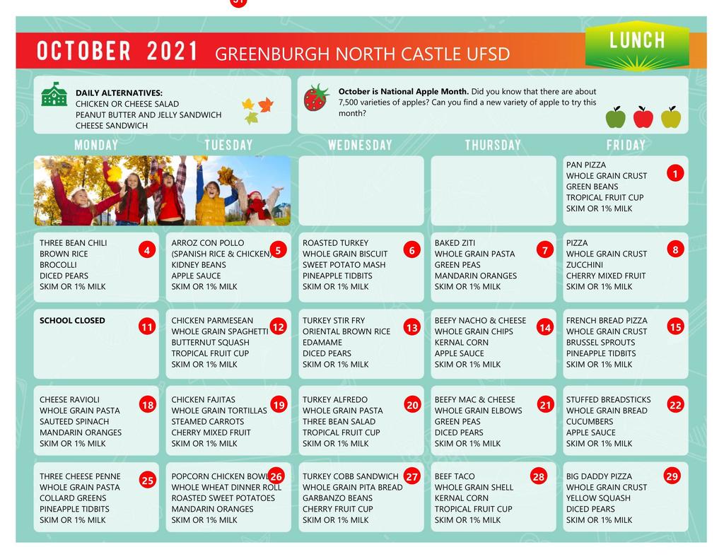 October Lunch menu
