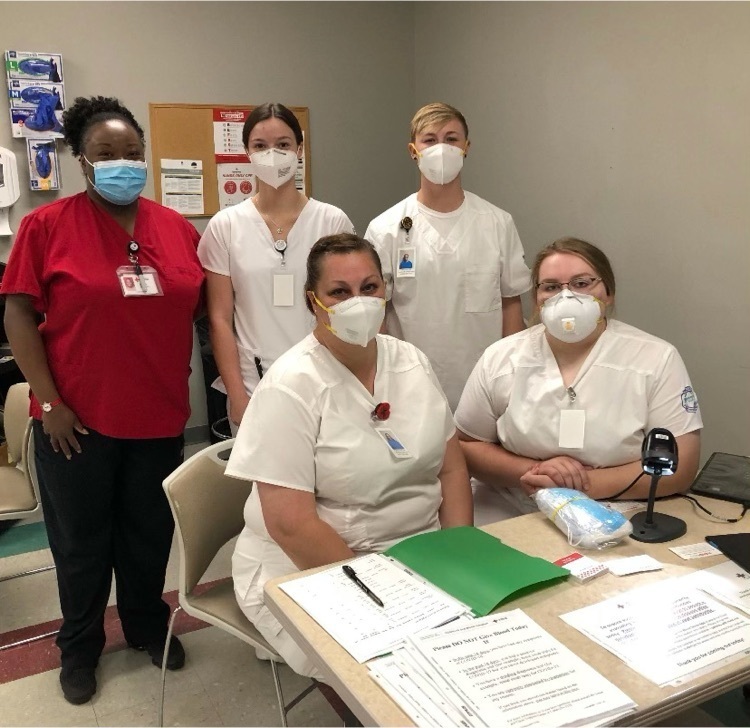 students working a blood drive