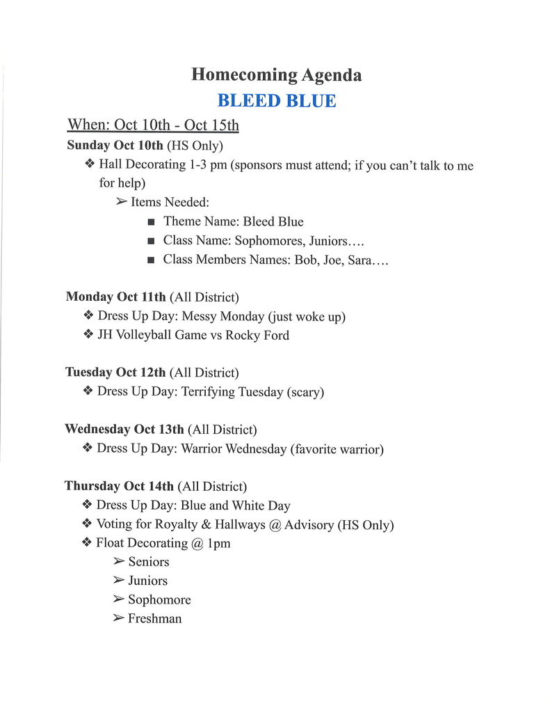 hoco agenda