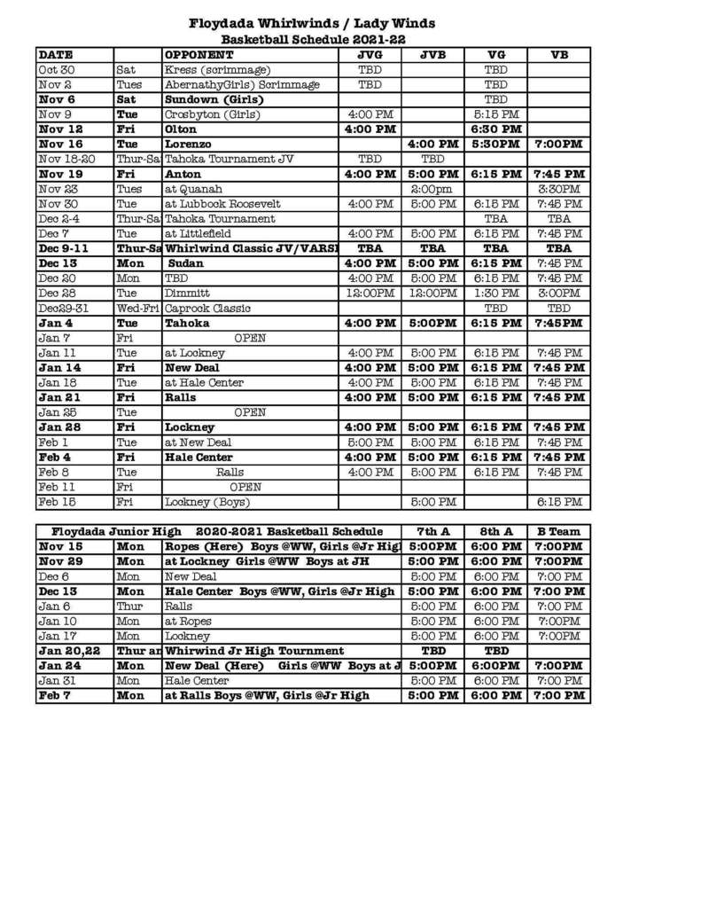 Basketball Schedule