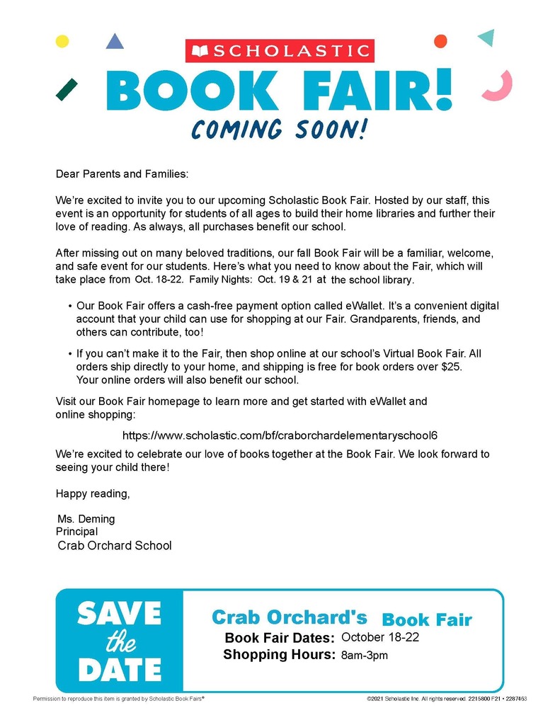 Book Fair in Blue with Save the Date for Oct 18-22