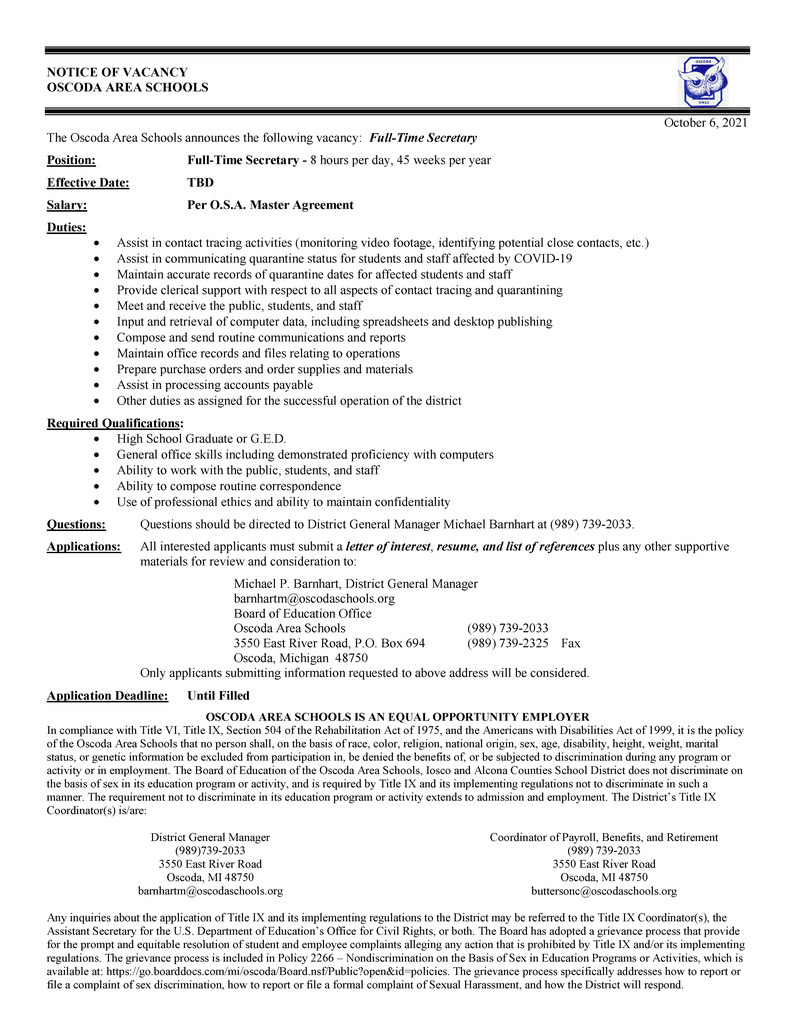 Live Feed | Oscoda Area Schools