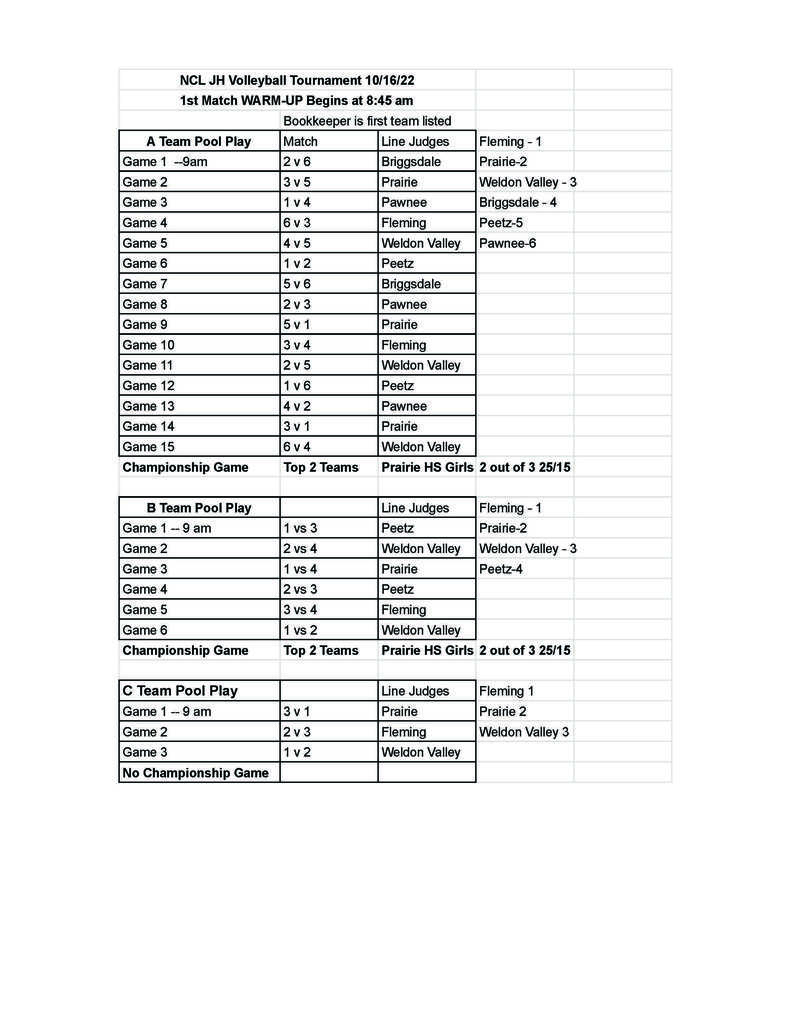 jr high tournament details