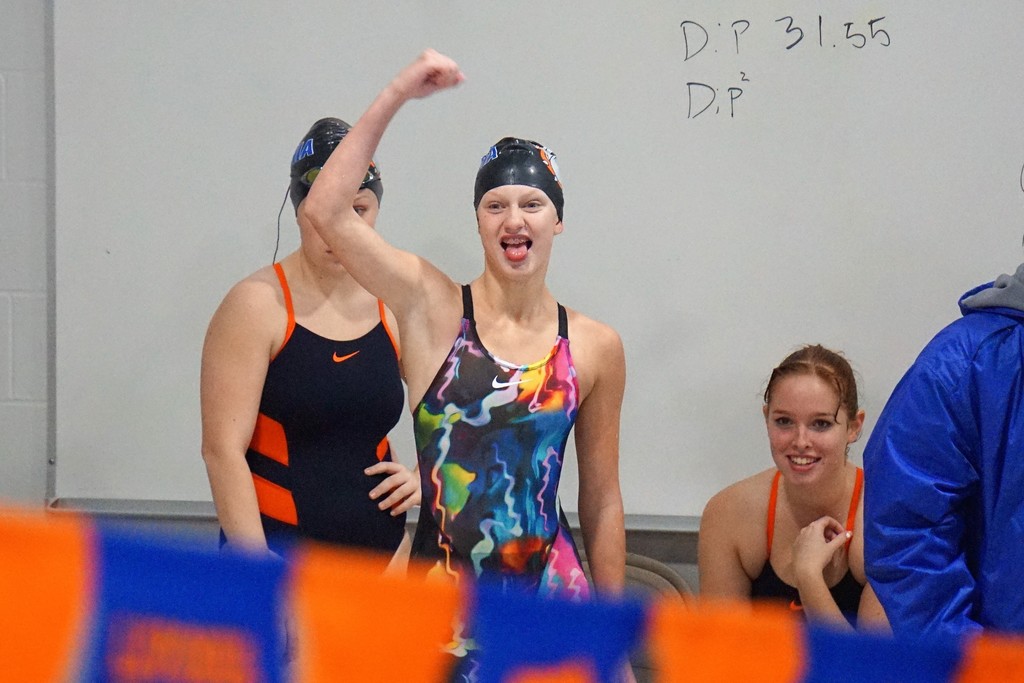 swimmer celebrating