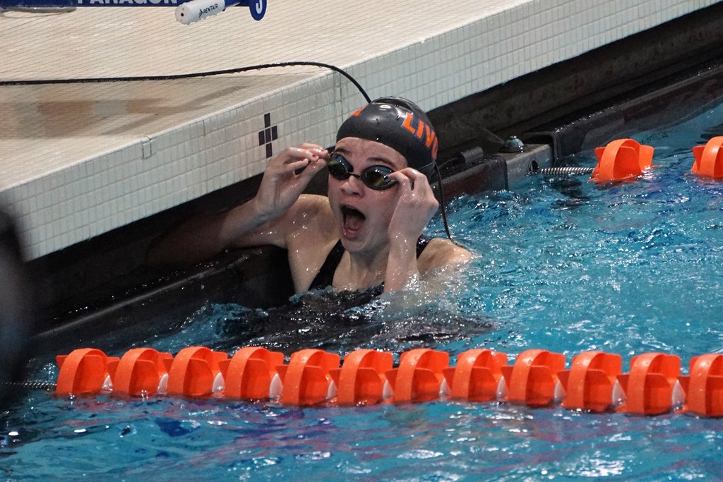 swimmer surprised in pool at time