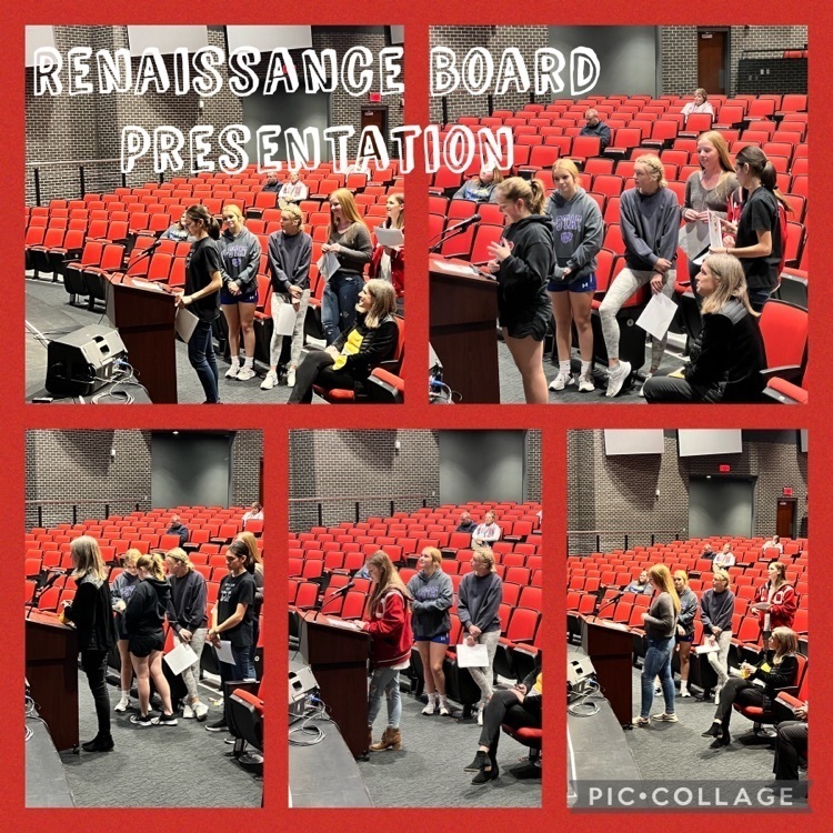 collage of pictures with students presenting to a board of education 