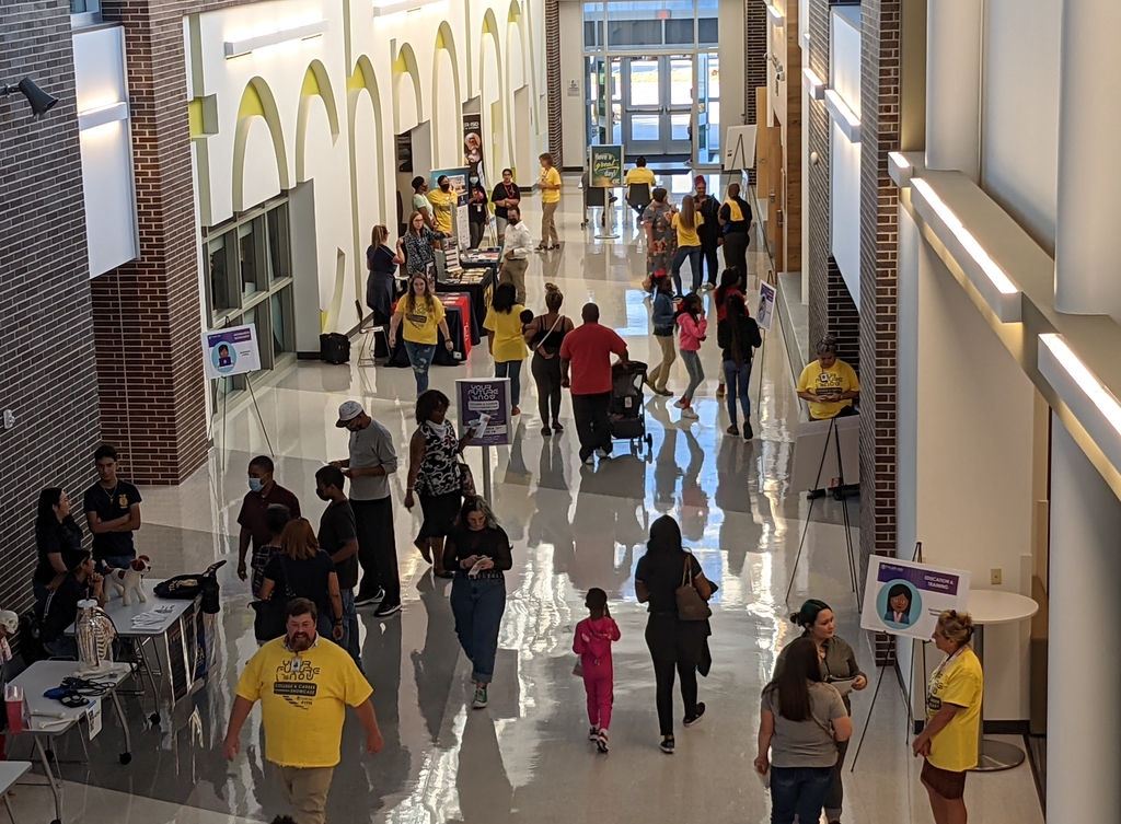 Crowd in hallway