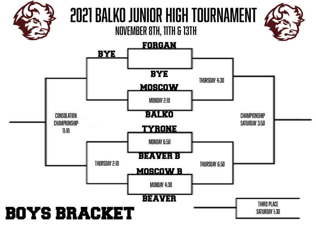 2021 Boys Balko JH Basketball Tournament Bracket
