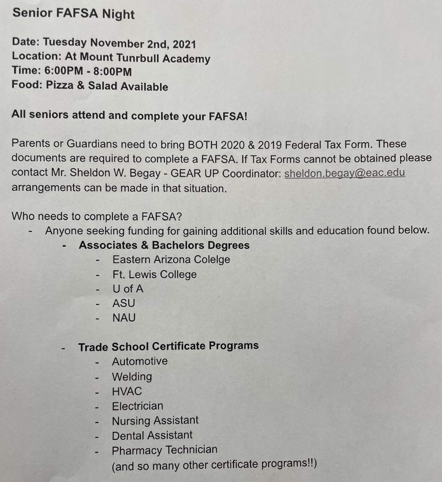 Senior FAFSA Night at MTA