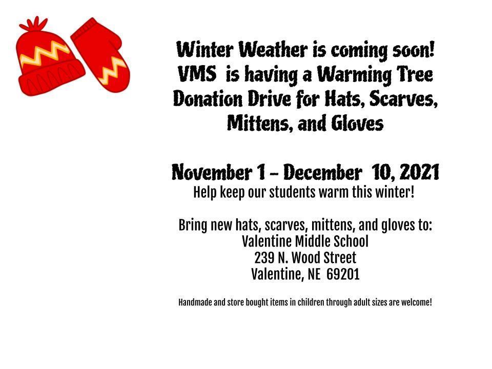 Don't forget our Winter Warming Tree Donation Drive and help keep our students warm this winter!