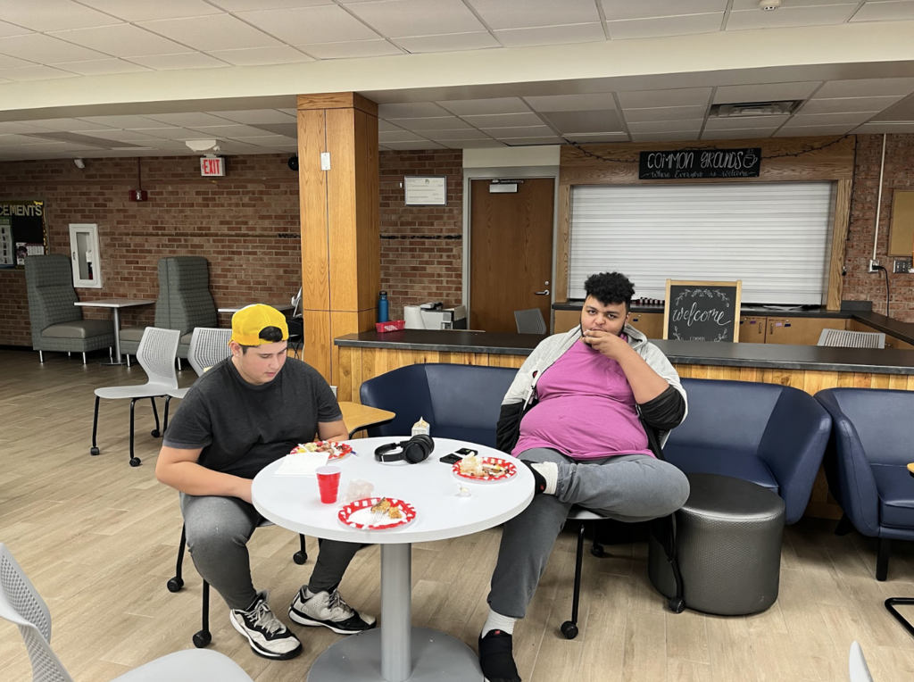 Students eating BBQ