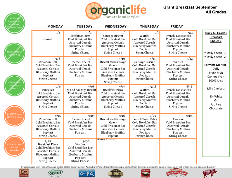 September Breakfast Menu