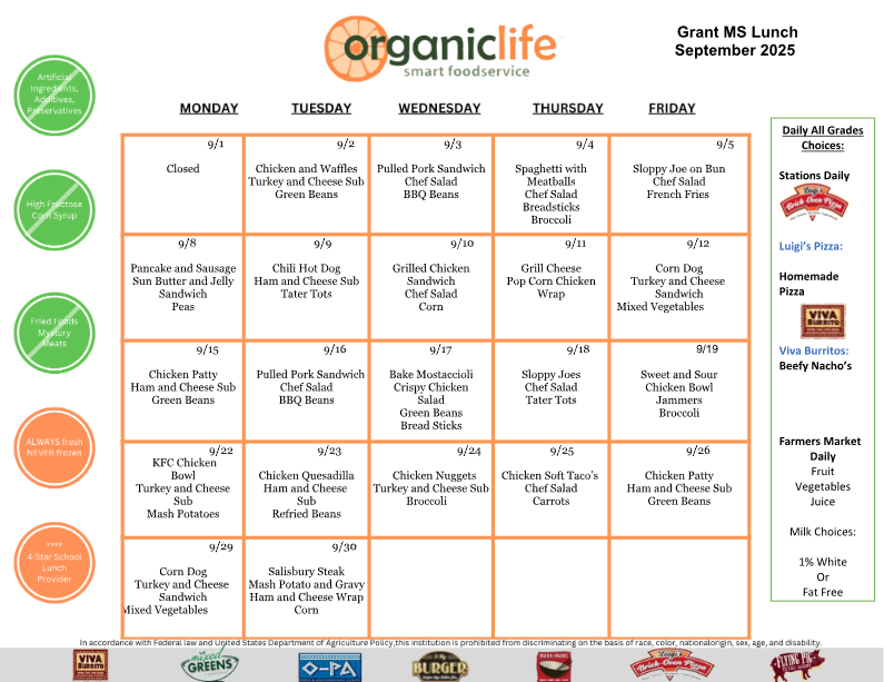 September GMS Lunch Menu